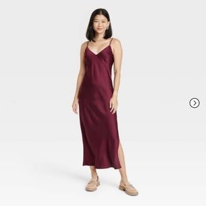 A NEW DAY burgundy satin-effect maxi slip dress